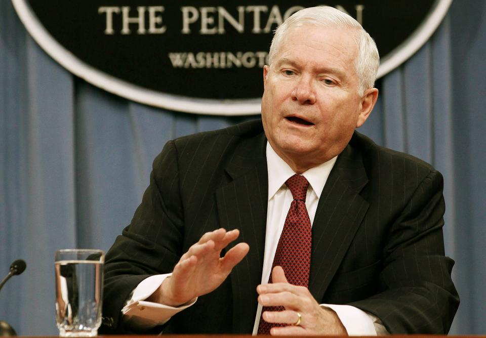 ARLINGTON, VA - FEBRUARY 14: Defense Secretary Robert Gates speaks about the Defense Department's FY2012 Budget request during a briefing at the Pentagon on February 14, 2011 in Arlington, Virginia. The Pentagon proposed a reduced defense budget for the first time since the September 11 attacks as U.S. President Barack Obama released his FY2012 Budget proposal. (Photo by Mark Wilson/Getty Images)