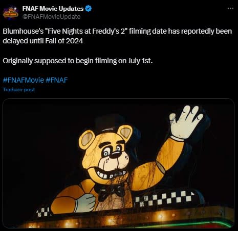 Rodaje de Five Nights At Freddy's 2 iniciaría hasta el otoño