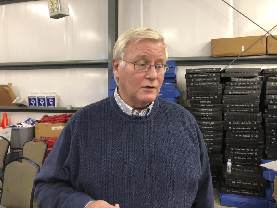 FILE - In this Saturday, Feb. 2, 2019, file photo, former Republican state Rep. DJ Johnson speaks with reporters following a recount in Kentucky state House District 13 in Owensboro, Ky. A recount in a Kentucky legislative race that resulted in a tie drew a quick response Monday, Feb. 4, 2019, from an attorney who claimed Republican candidate Johnson and his attorney improperly pressured election officials to give Johnson an additional vote in the race against Democrat Jim Glenn. (AP Photo/Adam Beam, File)