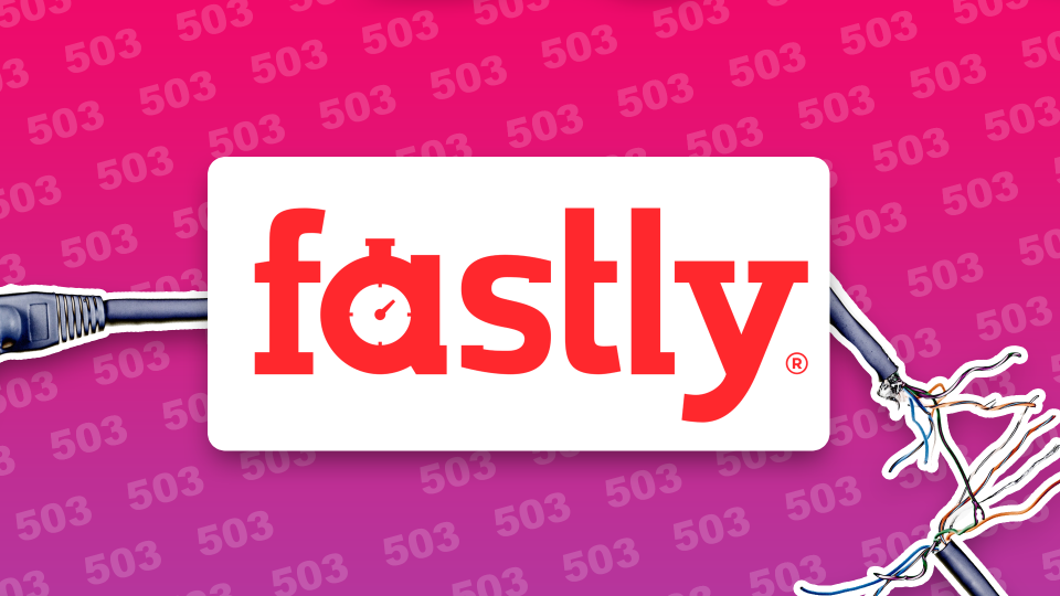 設計圖片：Fastly標誌、網絡錯誤503字樣與折斷的網絡纜線