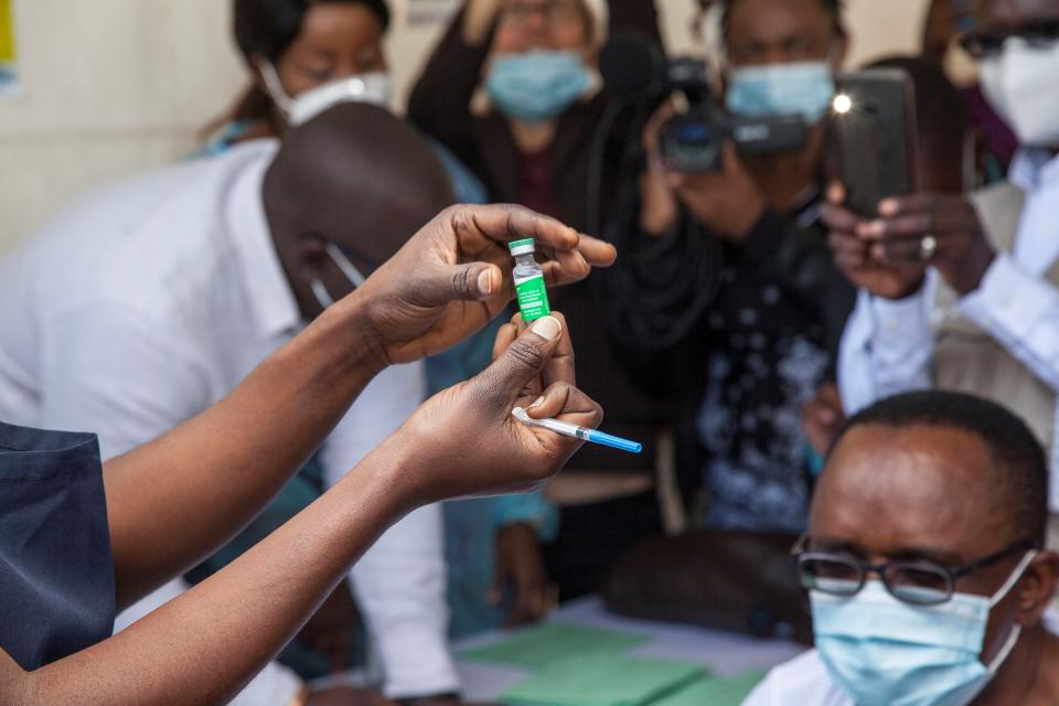 LUSAKA, April 14, 2021 -- A nurse prepares to administer the COVID-19 vaccine at the University Teaching Hospital UTH in Lusaka, Zambia, on April 14, 2021. Zambia on Wednesday launched the COVID-19 vaccination program against the pandemic. (Photo by Martin Mbangweta/Xinhua via Getty) (Xinhua/Martin Mbangweta via Getty Images)