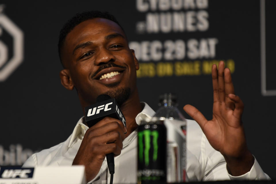 Jon Jones will finally return to fighting after serving a 15-month suspension. (Getty Images)