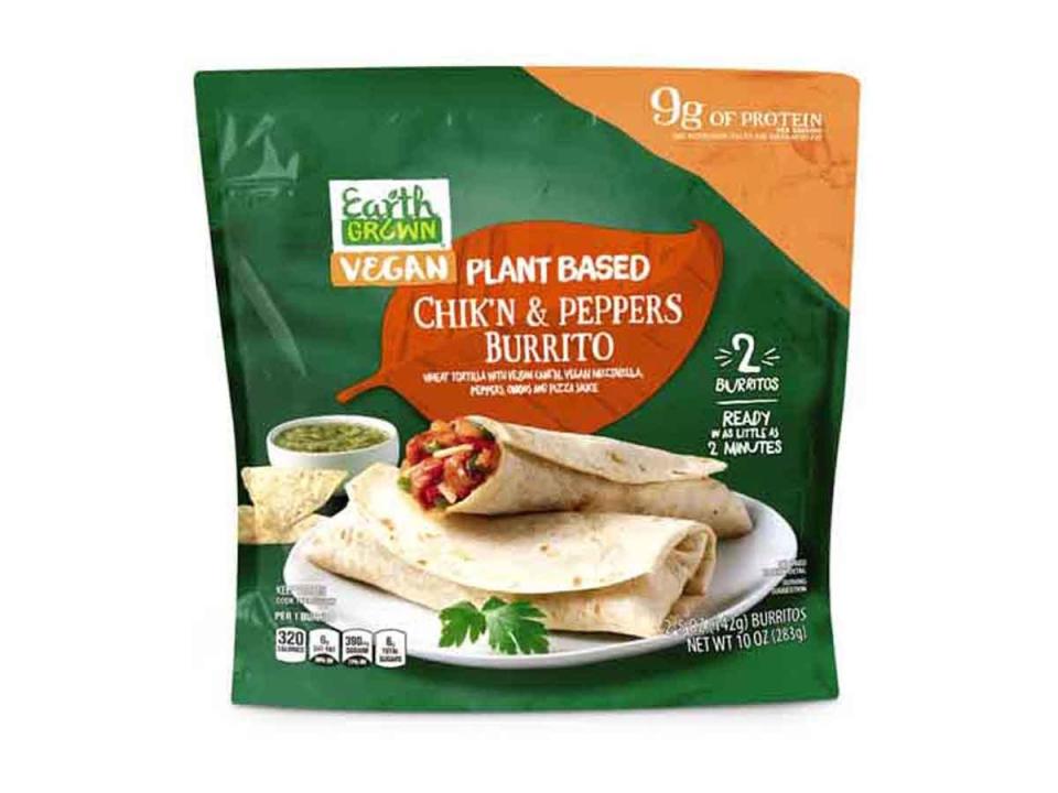 Aldi chicken burritos in green and orange package