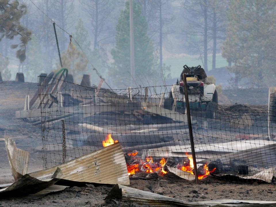 Charred rubble remains after a wildfire decimated the small town of Malden, Wash., Monday, Sept. 7, 2020, destroying an estimated 70% of homes in the northern Whitman County community, The Spokesman-Review reports.