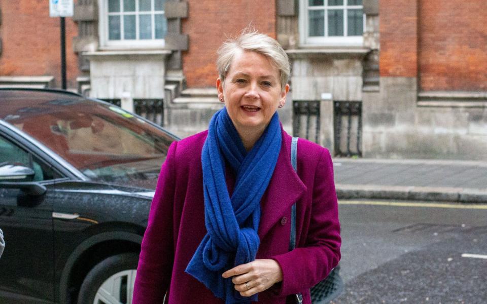 Yvette Cooper, the shadow home secretary, is pictured this morning in Westminster