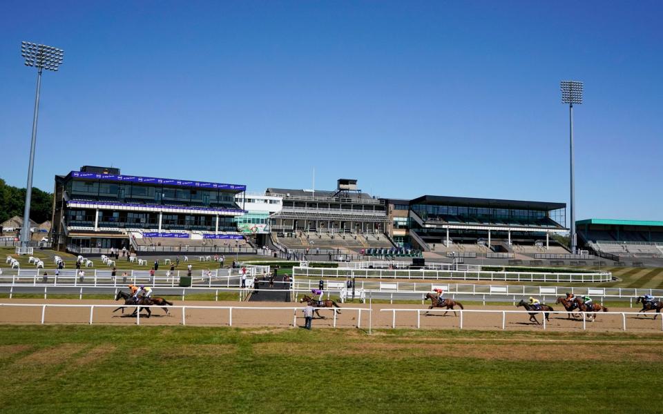 The Betway Welcome Back British Racing Handicap with the backdrop of empty grandstands as racing takes place behind closed doorsat Newcastle - Getty Images