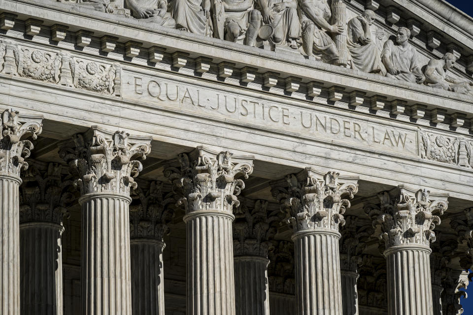 FILE - This Sept. 3, 2021, file photo shows the Supreme Court in Washington. Texas is urging the Supreme Court to leave in place its law banning most abortions and telling the justices there’s no reason to rush into the case. The state filed its response Thursday to the Biden administration’s call on the high court to block the law and rule conclusively this term on the measure’s constitutionality. (AP Photo/J. Scott Applewhite, File)