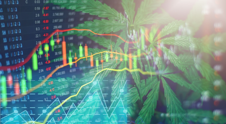 Business cannabis leaves marijuana stock exchange market or trading analysis investment indicator graph charts. The concept of a company or stock market of marijuana exports for medical use. Cannabis stocks