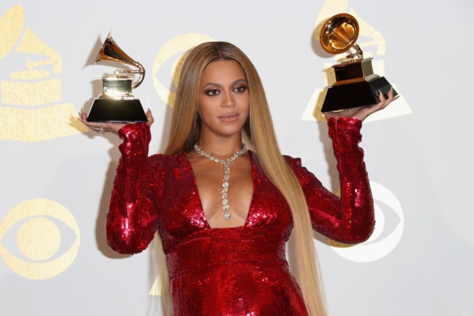 Singer Beyonce, winner of Best Urban Contemporary Album for ‘Lemonade’ and Best Music Video for ‘Formation,’ poses in the press room during The 59th GRAMMY Awards at STAPLES Center on February 12, 2017 in Los Angeles, California. (Photo by Frederick M. Brown/Getty Images)