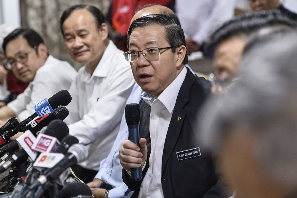 DAP secretary-general Lim Guan Eng speaks during DAP press conference at their headquarters on February 24, 2020. — Picture by Miera Zulyana