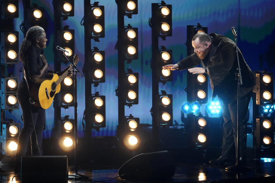 Tracy Chapman, left, and Luke Combs perform "Fast Car" during the 66th annual Grammy Awards on Sunday, Feb. 4, 2024, in Los Angeles. (AP Photo/Chris Pizzello)