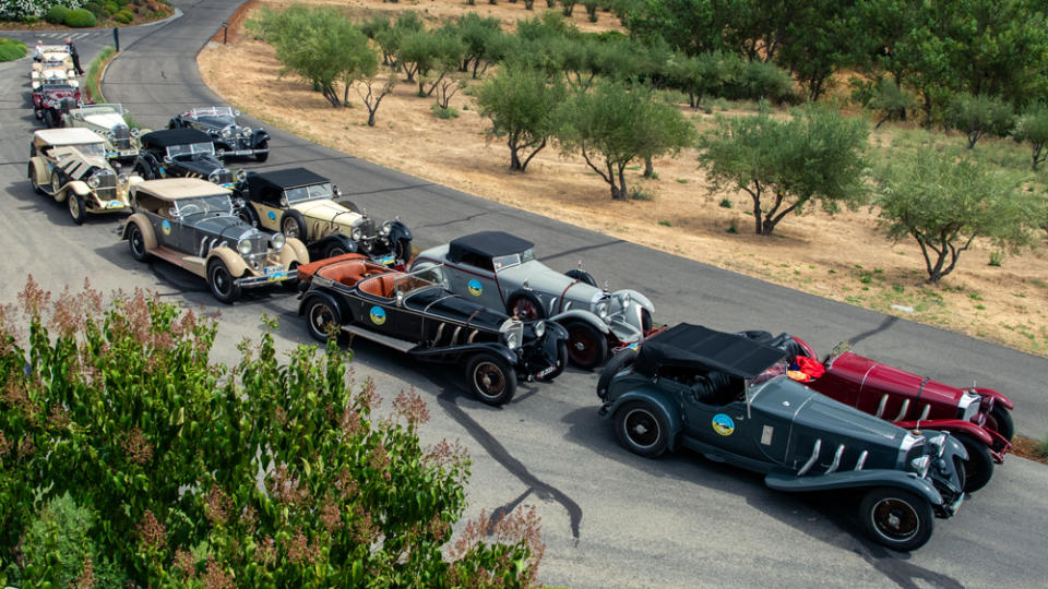 A Northern California road rally comprising classic Mercedes-Benz automobiles.