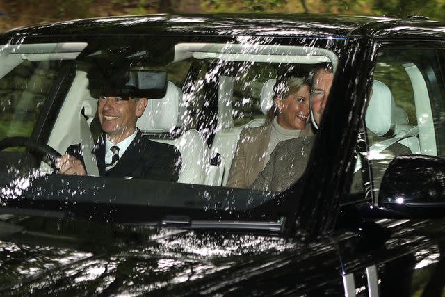 <p>Peter Jolly Northpix/Shutterstock </p> Prince Edward, Timothy Laurence, Sophie, Duchess of Edinburgh and Princess Anne drive to Craithe Kirk near Balmoral Castle.