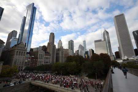 Teachers protest during a rally on the first day of a teacher strike in Chicago