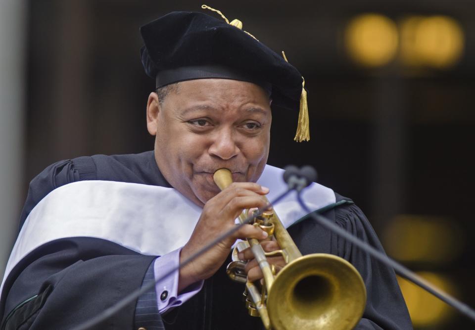 Wynton Marsalis plays "When the Saints Go Marching In" after speaking at the University of Vermont commencement ceremony  in Burlington on May 19, 2013.