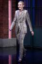 <p><strong>January 2019</strong> Ozark actress Julia Garner opted for a striking snake-print Tom Ford suit to appear on Late Night with Seth Meyers. </p>