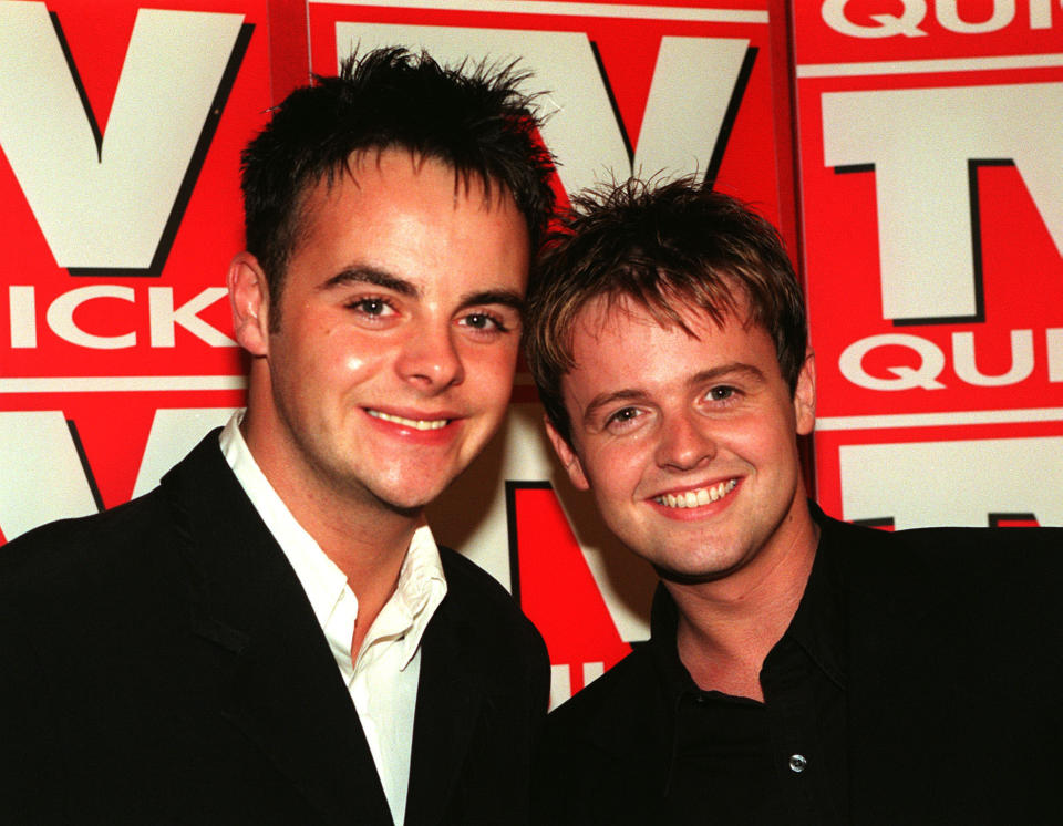 TV presenters Ant McPartlin (L) and Declan Donnelly at the TV Hits Awards at the Grosvenor Hosuse Hotel in London.  7/11/00:  The duo who are quitting the BBC for ITV after talks for a new series of their show Friends Like These broke down.   * The Geordie duo already front the hugely successful Saturday morning SM:TV Live on ITV. 21/11/00: The duo are to quit their Saturday morning children's slot. The duo have told ITV bosses they want to leave SM:tv and CD:UK in May 2001. New projects are being prepared for the pair who sprang to fame in the BBC children's series Byker Grove. 