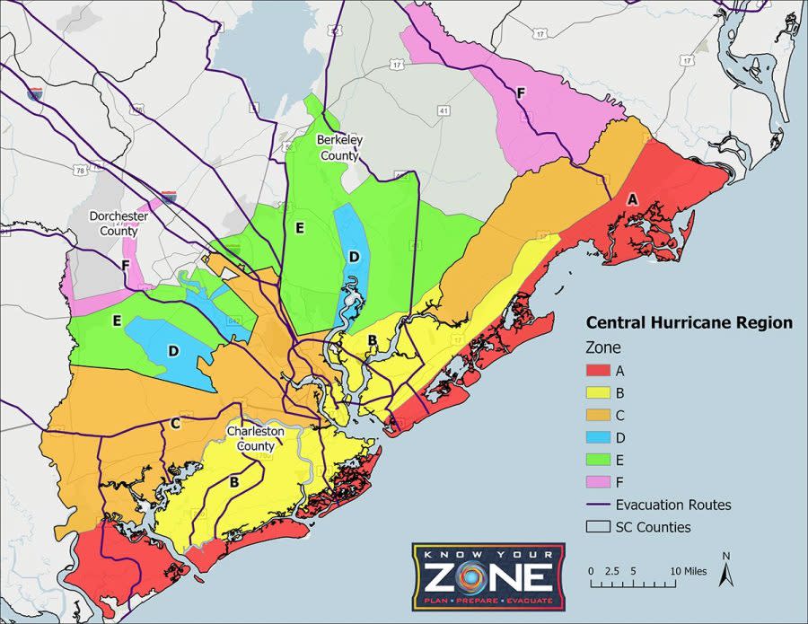 Central region evacuation zones | Map courtesy SC Emergency Management Division