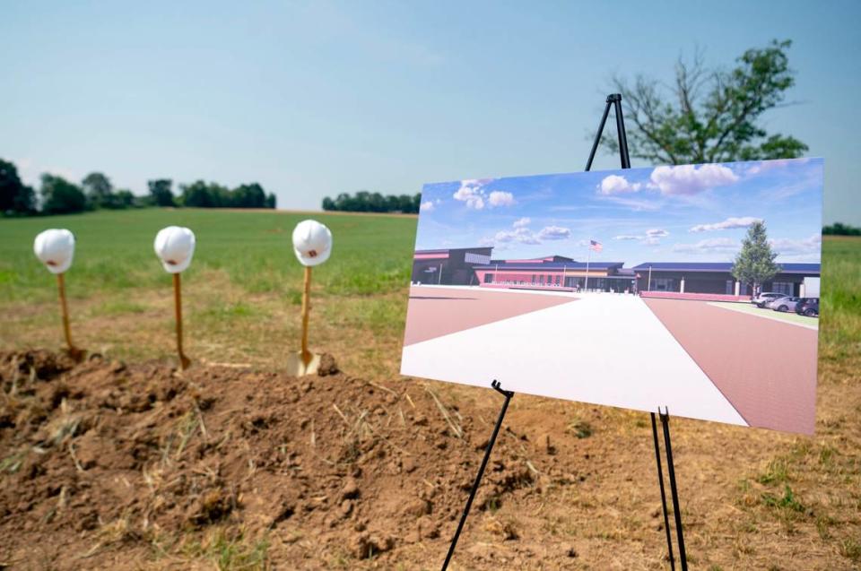 A rendering of the new Bellefonte Elementary school is on display during the groundbreaking ceremony on Friday, June 21, 2024.