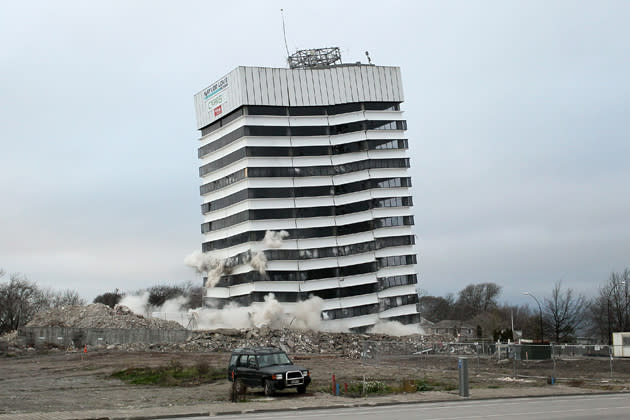 Earthquake Damaged Building Blown Up In Controlled Demolition