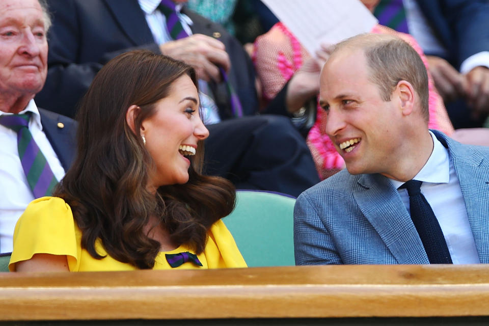 The Duke and Duchess of Cambridge attend the Men's Singles final on day 13 of Wimbledon on July 15, 2018. (Clive Brunskill / Getty Images)