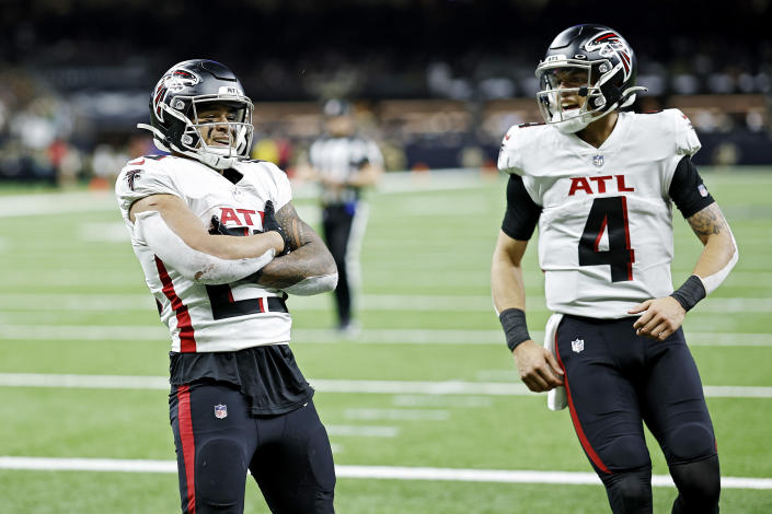 Tyler Allgeier #25 of the Atlanta Falcons has some fantasy value