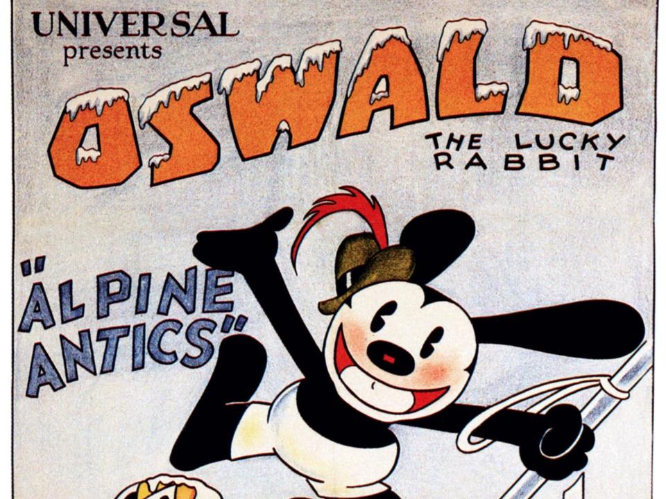 cartoon of Oswald the Lucky Rabbit riding a dog