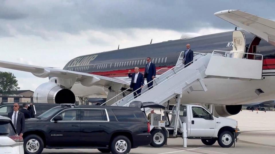 PHOTO: Republican presidential candidate and former President Donald Trump arrives on Trump Force One in Milwaukee, Wisconsin, July 14, 2024. (@DanScavino/X)
