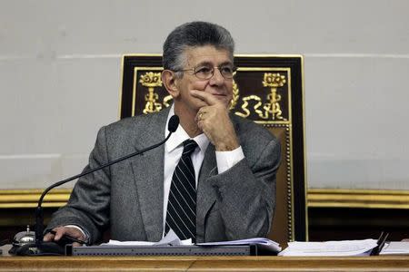 Henry Ramos Allup, President of the National Assembly and deputy of the Venezuelan coalition of opposition parties (MUD), attends a session of the National Assembly in Caracas, Venezuela, April 20, 2016. REUTERS/Marco Bello