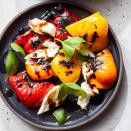 <p>Sweet peppers like red, orange and yellow bells stand in for tomatoes in this caprese-style salad and pair deliciously with the fresh mozzarella and acidic balsamic drizzle. Try green bell peppers if you prefer less sweetness. This easy, healthy recipe takes just 20 minutes to make.</p>