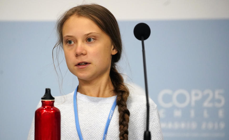 Climate change activist Greta Thunberg attends a news conference during COP25 climate summit in Madrid, Spain, December 9, 2019. REUTERS/Juan Medina