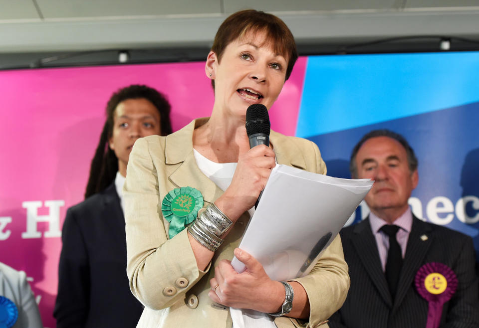 <p>Caroline Lucas, co-leader of Britain’s Green Party, speaks after retaining her seat in the general election, in Brighton, June 9, 2017. (Photo: Adam Holt/Reuters) </p>