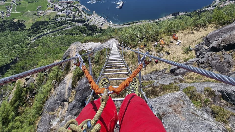 The ladder, which offers spectacular views, forms part of the Via Ferrata Loen. - Joachim Neumayr/Loen Active