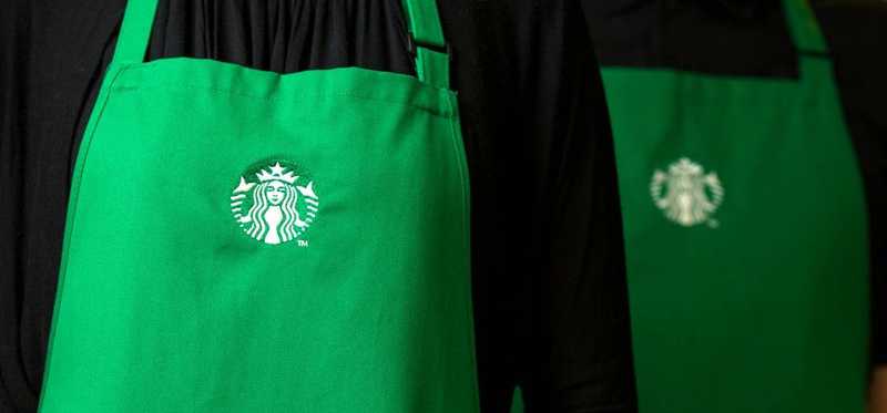 Green Starbucks barista aprons.