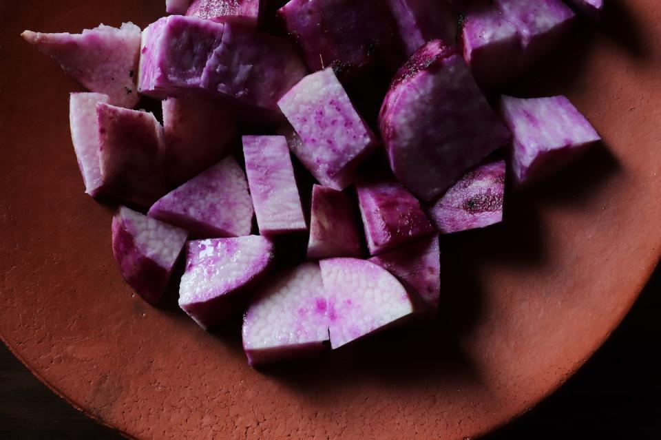 <p>Also known as purple yam, its bright hue has made it a breakout flavour for vegan ice cream, cupcakes and bubble tea. But, aesthetically pleasing though it may be, it won’t make hipster junk food any healthier. </p>