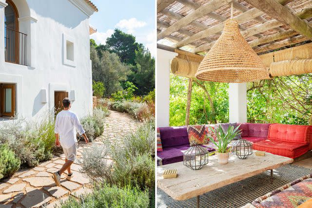 Gunnar Knechtel From left: A staffer in the 20-acre garden at villa rental Fincadelica; an outdoor lounge at Fincadelica.