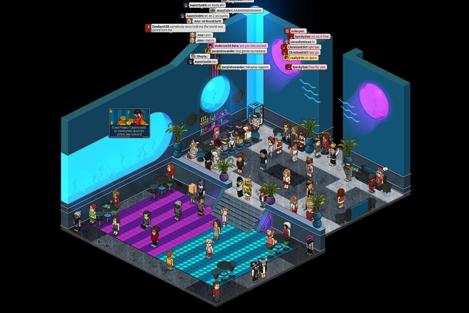 Many spaces in Habbo, a virtual world created by Finnish developer Sulake,feel like this one