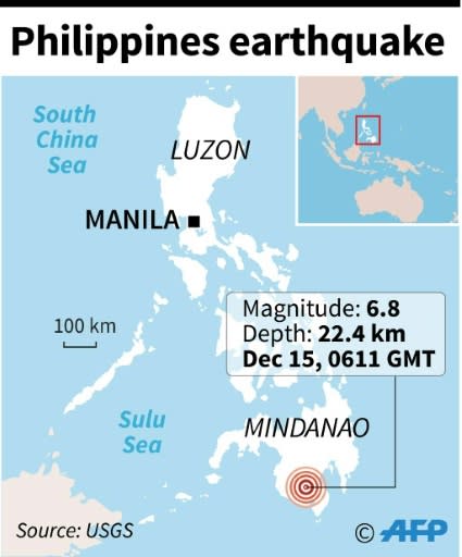 Map locating a 6.8 magnitude earthquake which hit the southern Philippines on Sunday