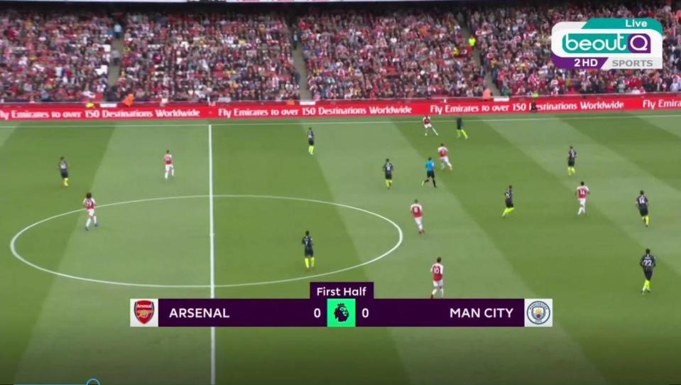 A still of the Premier League game between Arsenal and Manchester City that was pirated by BeoutQ (BeIN Media Group)