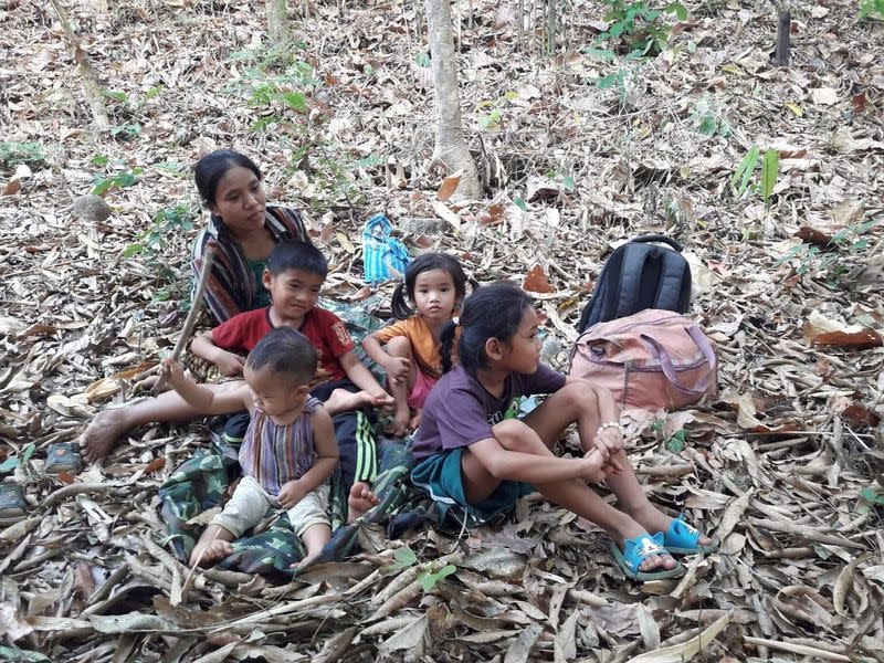 Escaping villagers from the Karen State are pictured in an unidentified location