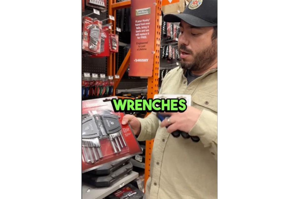 John Dye showing his selection for wrenches John Dye