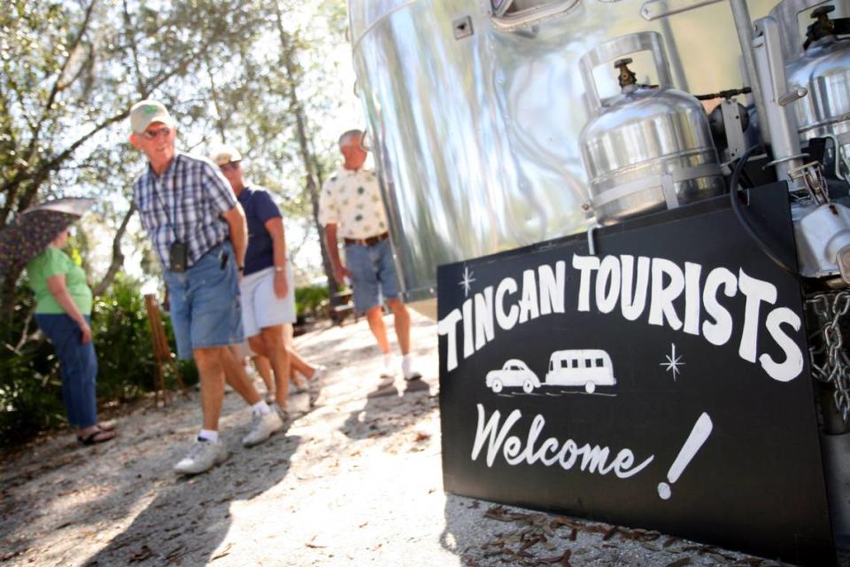 Attendees check out some of the antique trailers and motor homes on display during the Tin Can Tourists’ 89th annual Winter Convention at Lake Manatee State Park in 2009.