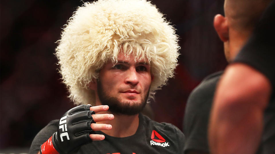 Khabib Nurmagomedov (pictured) after his bout with Justin Gaethje.