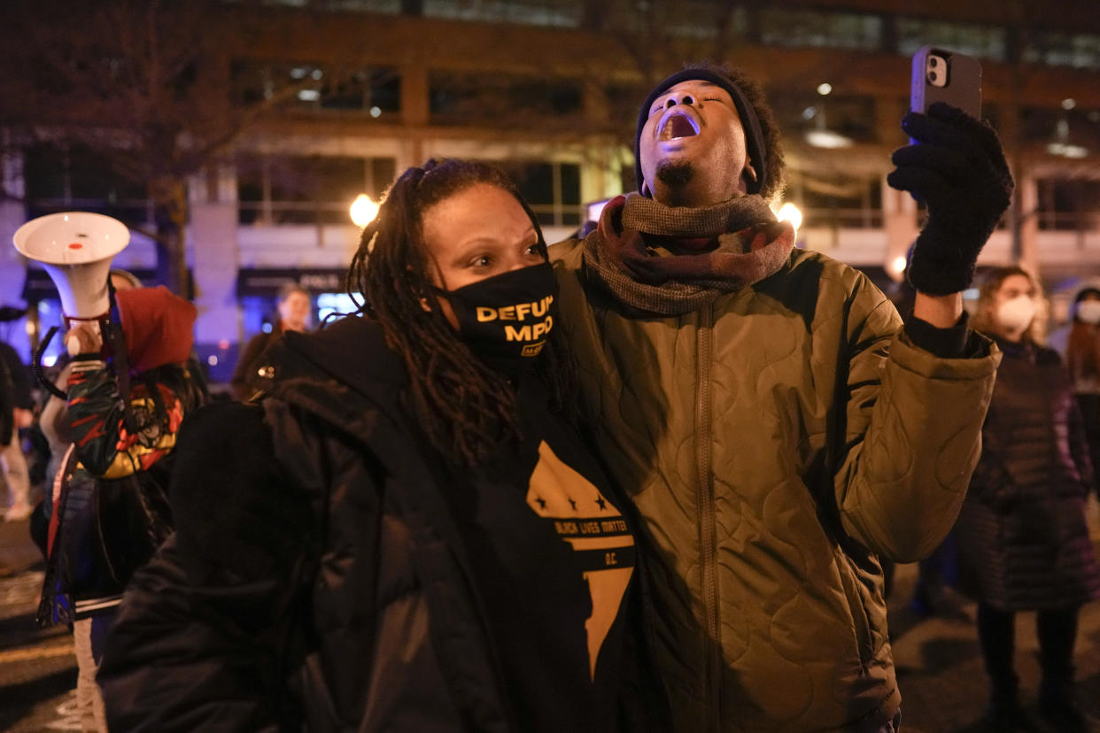 Demonstrators protest Friday, Jan. 27, 2023, in Washington, over the death of Tyre Nichols, who died after being beaten by Memphis police officers on Jan. 7. (AP Photo/Carolyn Kaster)