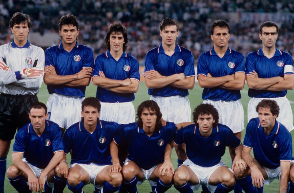 Walter Zenga, Paolo Maldini, Fernando de Napoli, Nicola Berti, Riccardo Ferri, Giuseppe Bergomi; (front row, l-r) Salvatore Schillaci, Roberto Baggio, Giuseppe Giannini, Roberto Donadoni, Franco Baresi.