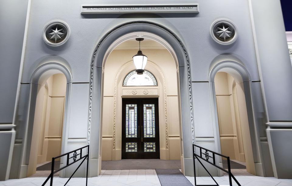 An entrance to the Bentonville Arkansas Temple is shown in Bentonville, Arkansas, on Thursday, Sept. 14, 2023.