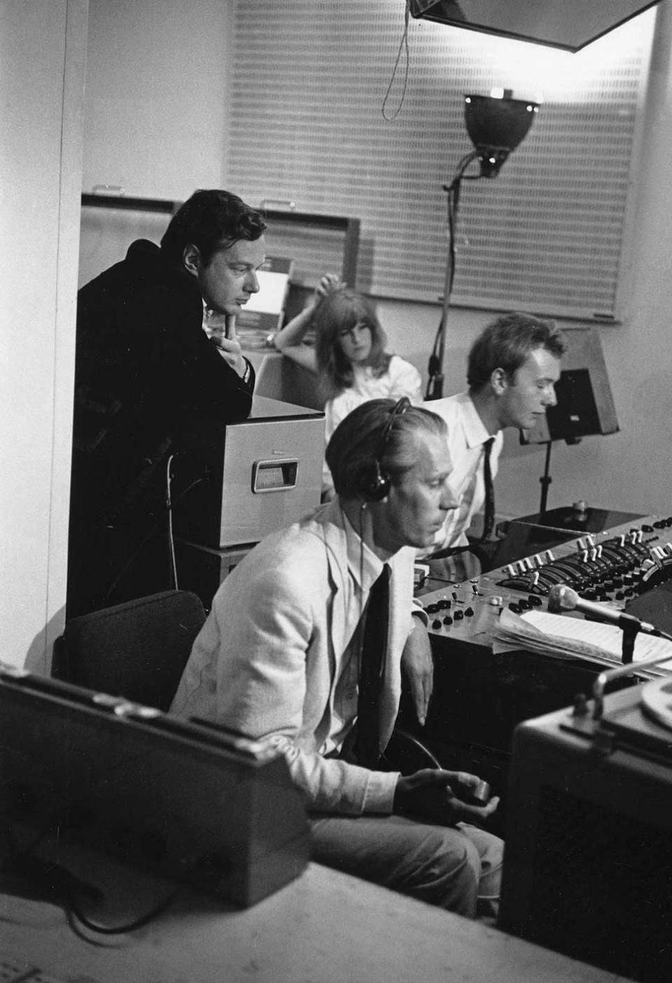 Brian Epstein, George Martin and Geoff Emerick at Abbey Road Studios for the 'Our World' live television broadcast, London, Britain - 25 June 1967