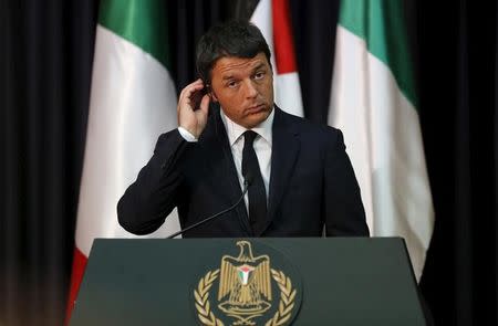 Italy's Prime Minister Matteo Renzi attends a joint news conference with Palestinian President Mahmoud Abbas in the West Bank city of Bethlehem July 22, 2015. REUTERS/Ammar Awad/Files