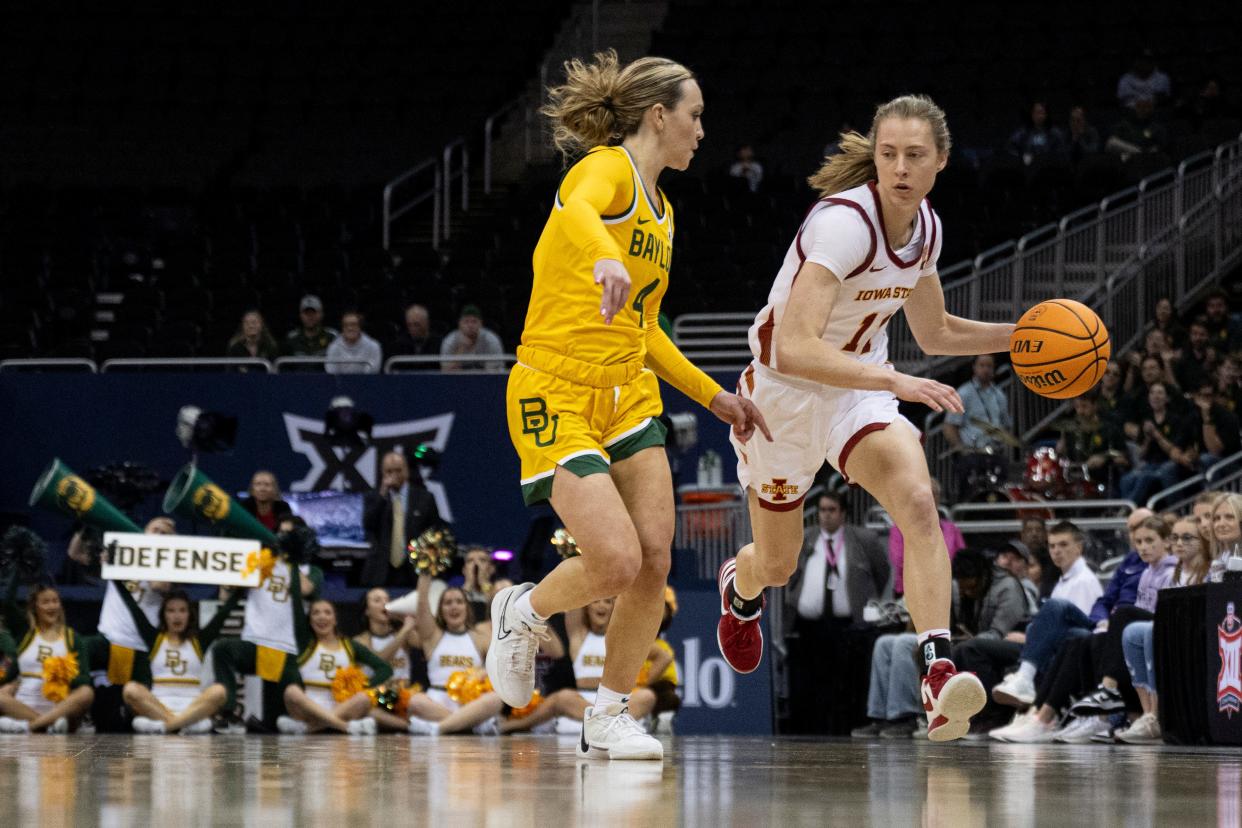 Iowa State guard Emily Ryan became the program's all-time assists leader in Saturday's win over Baylor in the Big 12 Tournament quarterfinals.