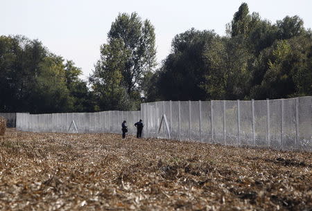 A fence erected by Hungarian army soldiers is seen on the border with Croatia near Zakany, Hungary October 1, 2015. REUTERS/Bernadett Szabo